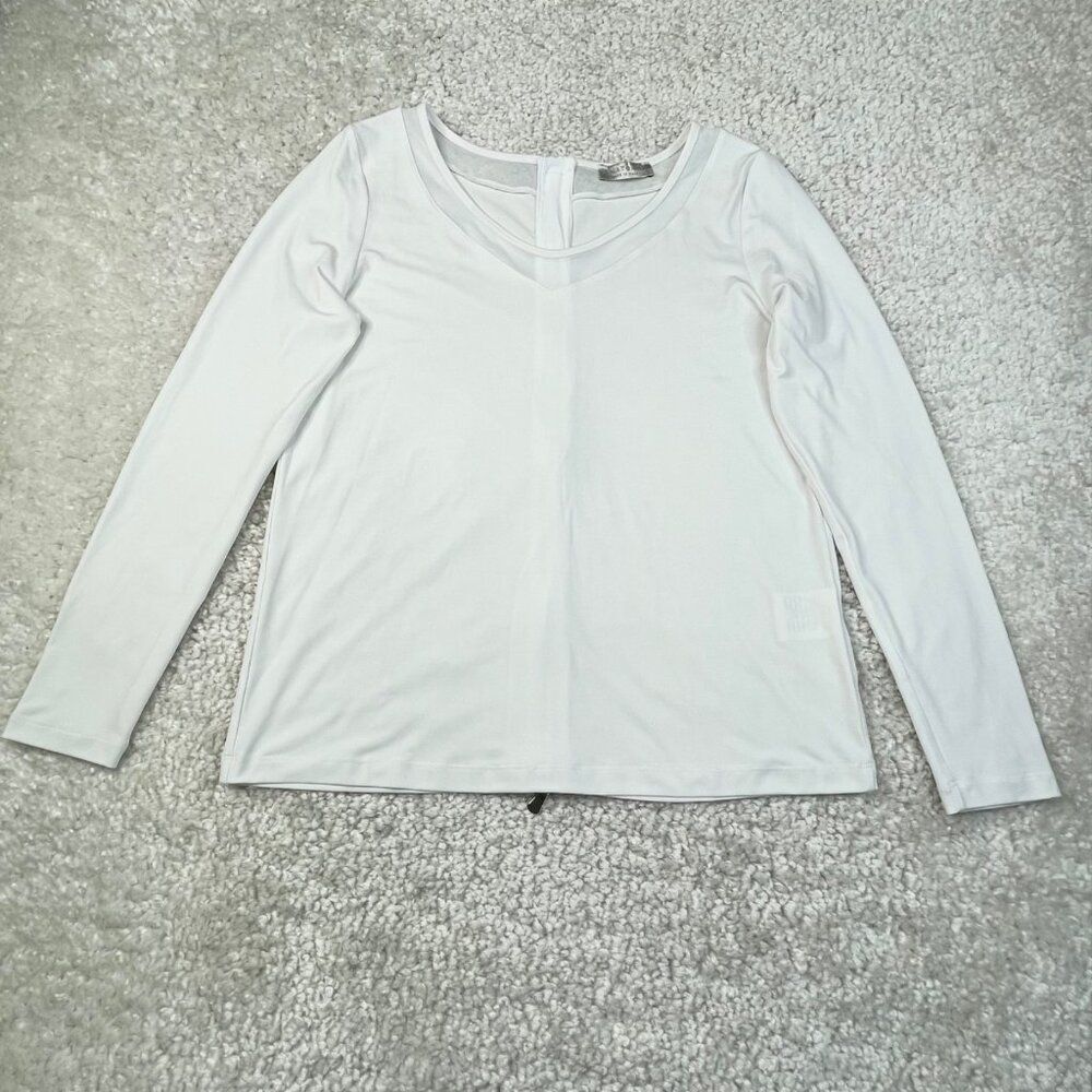 Anatomie White Long Sleeve Jersey Mesh Trim Top Exposed Back Zipper